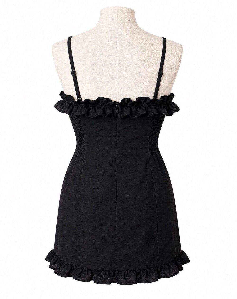 Vintage Ralph Lauren 90s Black Cotton Ruffle Mini Dress Size 12 - Picture 3 of 8